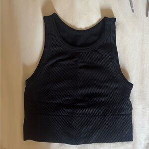 Black Ribbed High-Neck Cropped Tank